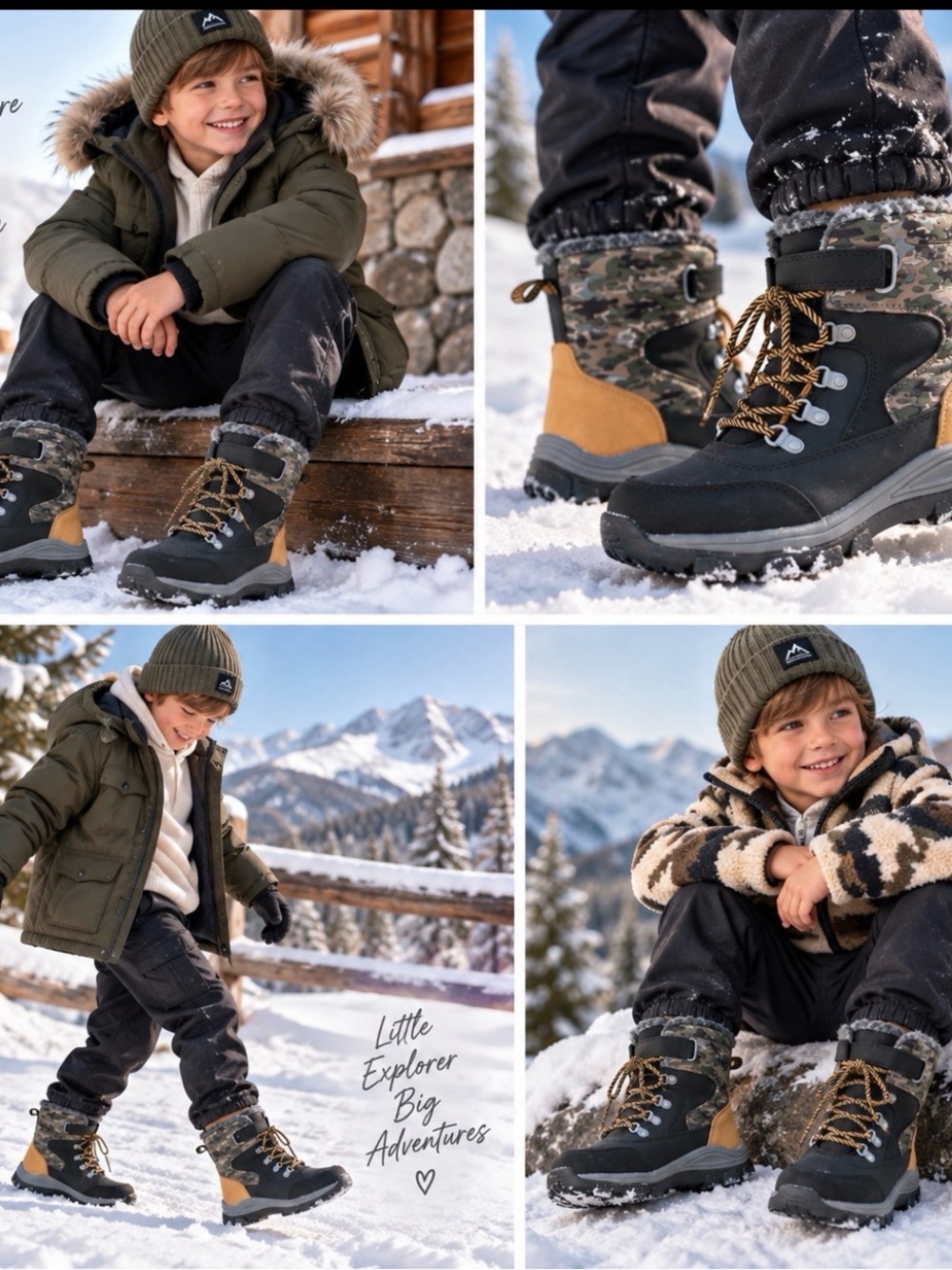 🔥NEW Waterproof boys Snow Boots Sz 4 Thermolite Camo Price Firm!